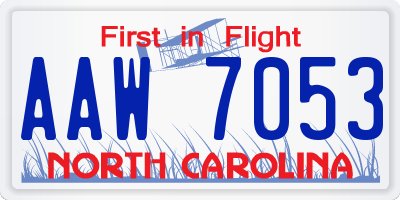 NC license plate AAW7053