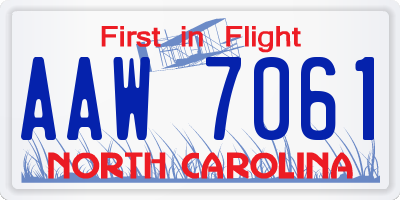 NC license plate AAW7061