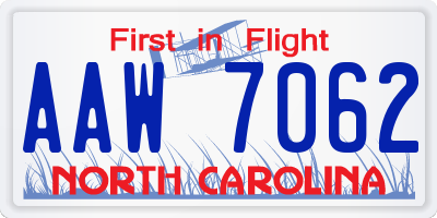 NC license plate AAW7062