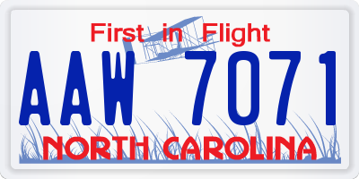 NC license plate AAW7071