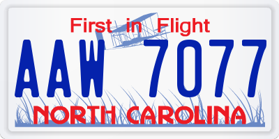 NC license plate AAW7077