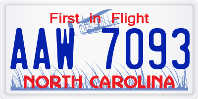 NC license plate AAW7093