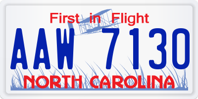NC license plate AAW7130