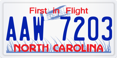 NC license plate AAW7203