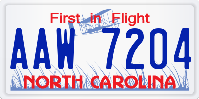 NC license plate AAW7204