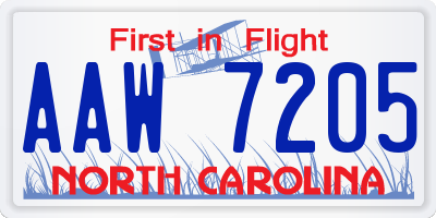 NC license plate AAW7205