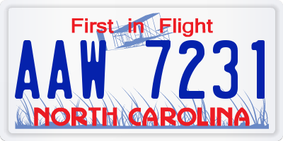 NC license plate AAW7231