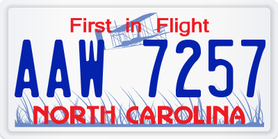 NC license plate AAW7257