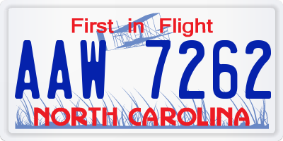 NC license plate AAW7262