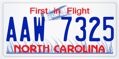 NC license plate AAW7325