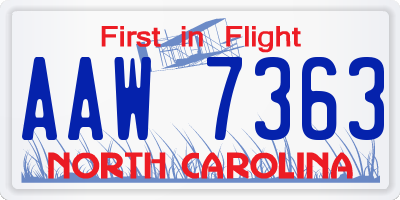 NC license plate AAW7363