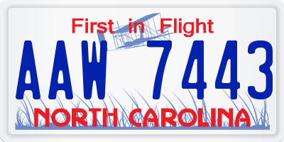 NC license plate AAW7443