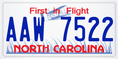 NC license plate AAW7522