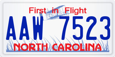 NC license plate AAW7523