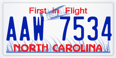 NC license plate AAW7534