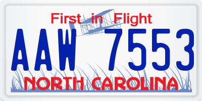 NC license plate AAW7553