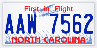 NC license plate AAW7562