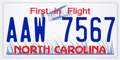 NC license plate AAW7567