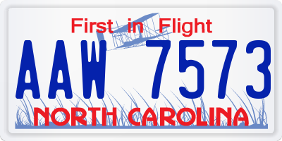 NC license plate AAW7573