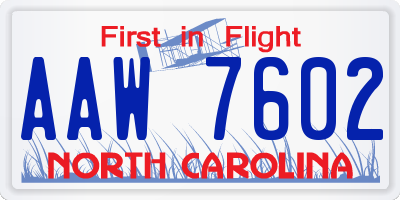 NC license plate AAW7602