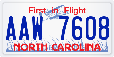 NC license plate AAW7608