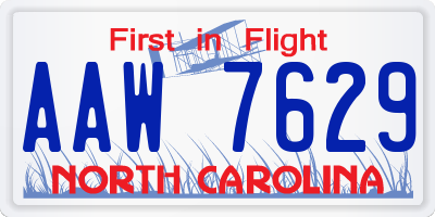 NC license plate AAW7629