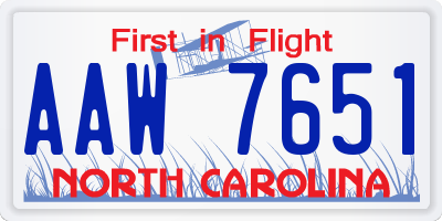 NC license plate AAW7651