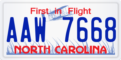 NC license plate AAW7668
