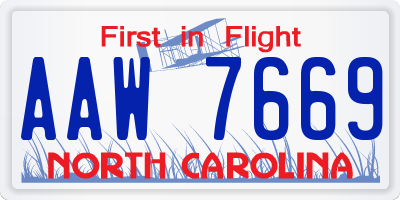 NC license plate AAW7669