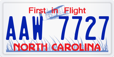 NC license plate AAW7727