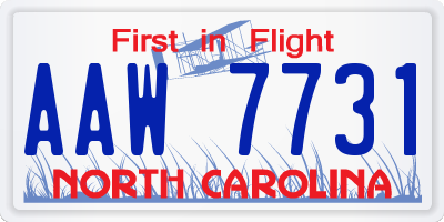 NC license plate AAW7731