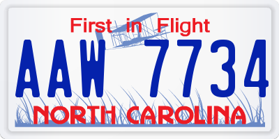 NC license plate AAW7734