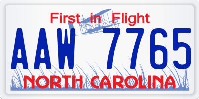 NC license plate AAW7765