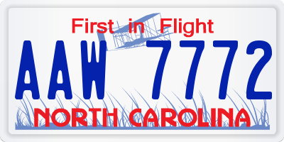 NC license plate AAW7772