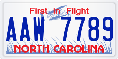 NC license plate AAW7789