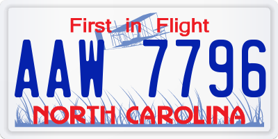 NC license plate AAW7796