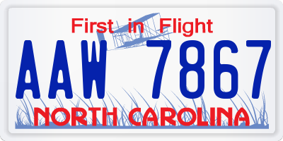 NC license plate AAW7867