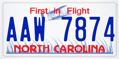 NC license plate AAW7874