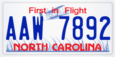 NC license plate AAW7892