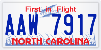 NC license plate AAW7917