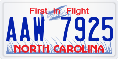 NC license plate AAW7925