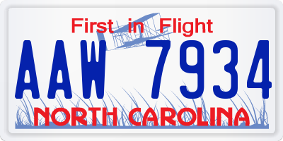 NC license plate AAW7934