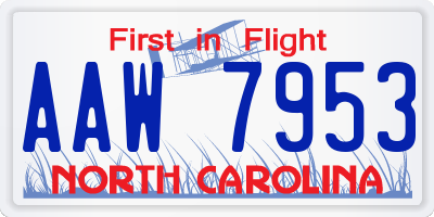 NC license plate AAW7953