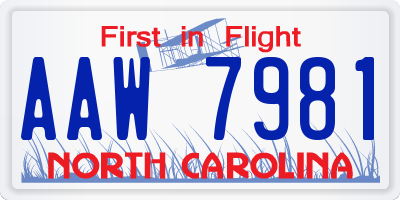 NC license plate AAW7981