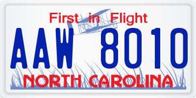 NC license plate AAW8010