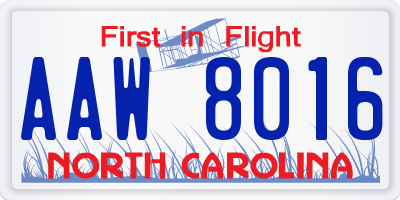 NC license plate AAW8016