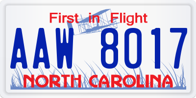 NC license plate AAW8017