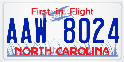 NC license plate AAW8024