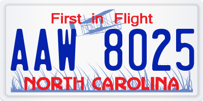 NC license plate AAW8025