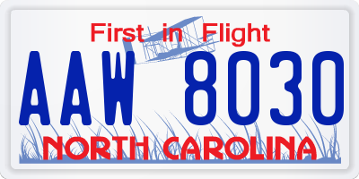 NC license plate AAW8030